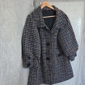 Hazel Black and White Plaid Pea Coat